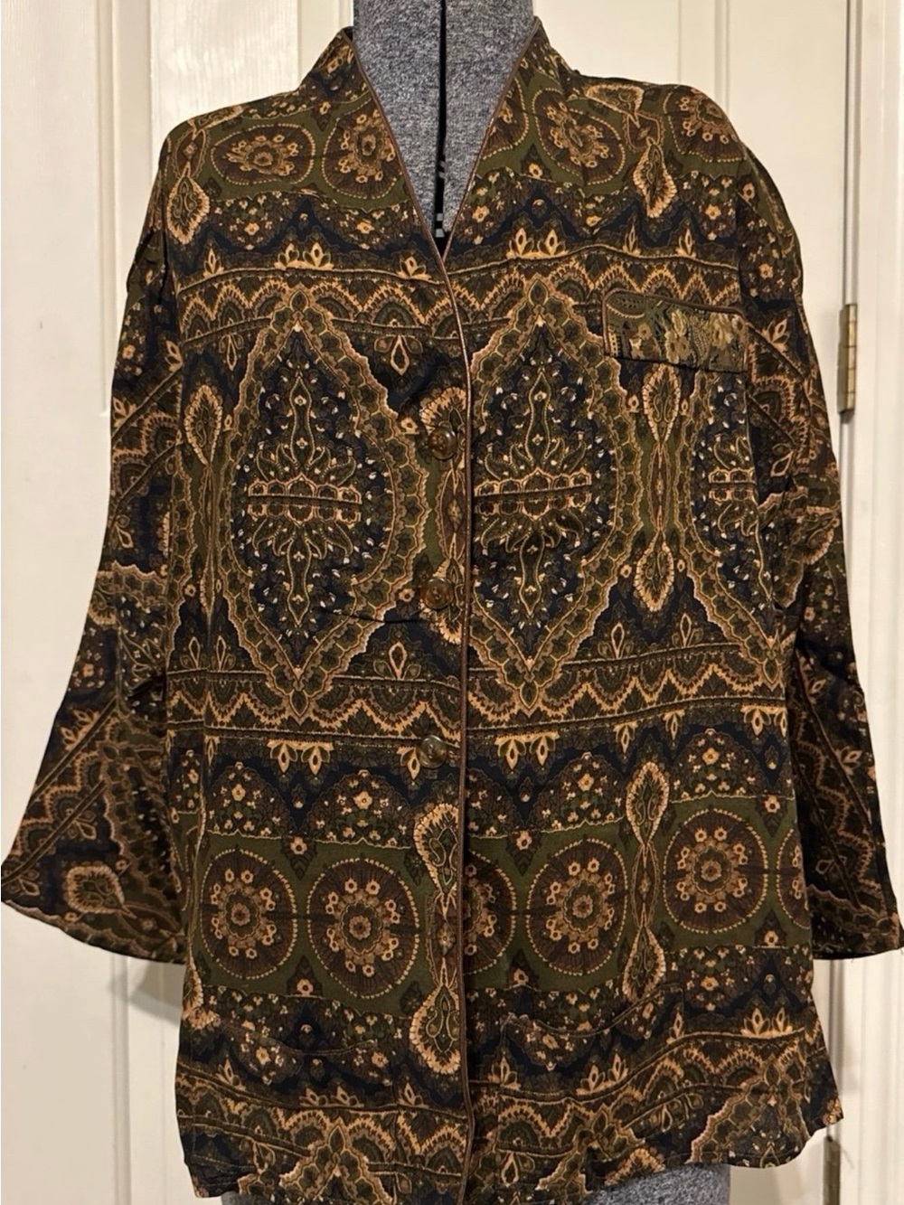 Carole Little Women's Olive & Gold Printed Button-Up Top and Pants